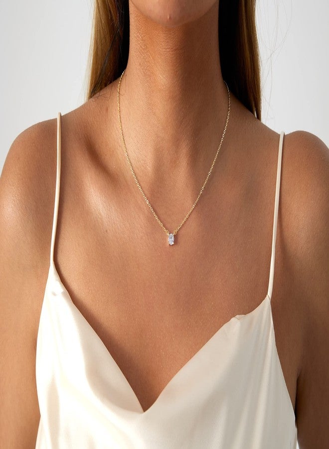 Kyerlyn Diamond Filled CZ Necklace 14K Gold Plated Handmade Cubic Zirconia Adjustable Solitaire Necklace Delicate Simple Jewelry Gift for Women - Image 5